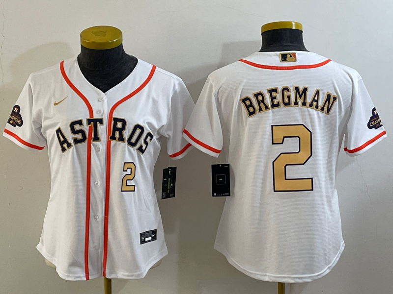 Youth Houston Astros #2 Alex Bregman White 2023 Gold Collection With World Serise Champions Patch Stitched Baseball Jersey